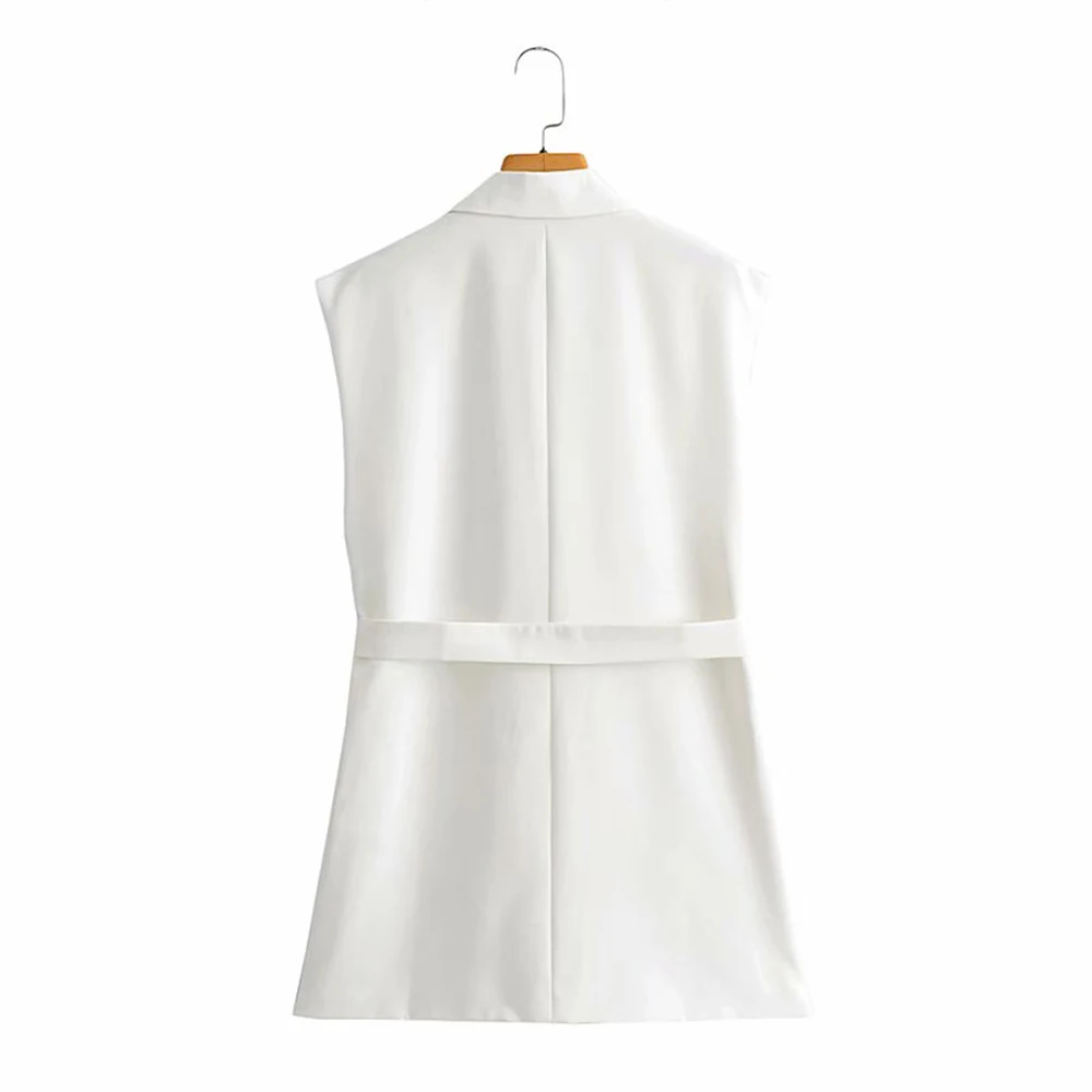 

2021 Za New Women Fashion Double breasted Suit style With belt Vest Coat Vintage Sleeveless Pockets Female Waistcoat Chic Tops
