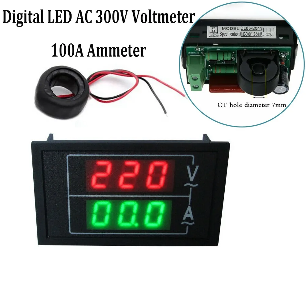 

Digital LED AC 300V Voltmeter 100A Ammeter Panel Mount Volt Amp Meter UK Volt Digital Voltmeter Ammeter
