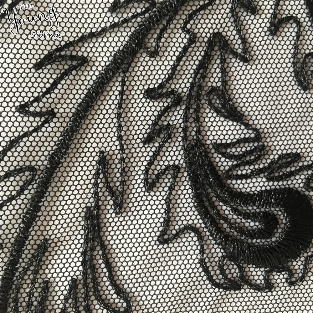 Новое поступление черная ткань из органзы кружевной воротник вышивка аппликация