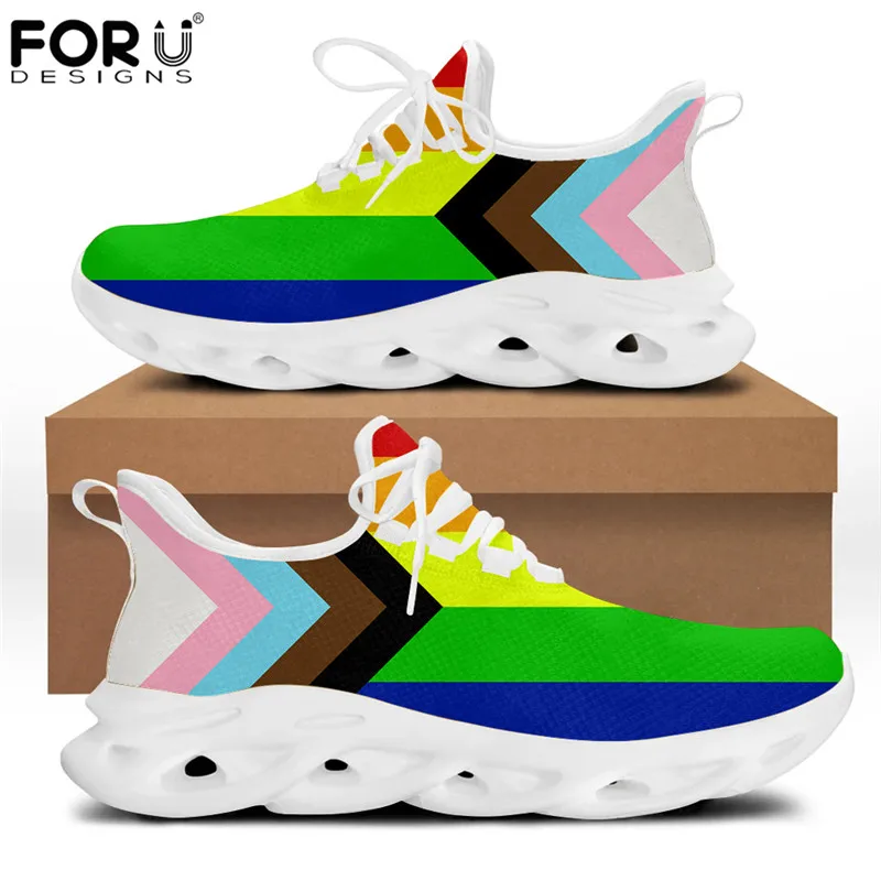 Женские кроссовки на шнуровке FORUDESIGNS модные с радужным принтом в виде флага для