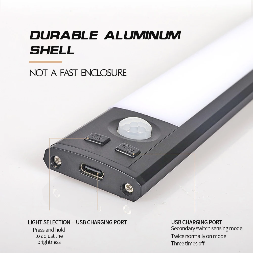 dimmable ultra thin led cabinet lighting three color temperature usb rechargeable 30cm pir motion sensor light for kitchen free global shipping