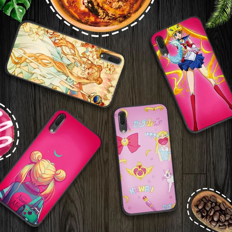 Сейлор Мун красивые девушки черные силиконовые чехлы для huawei Y6 Y7 Y9 Prime 2018 2019 Nova 2i 3 4