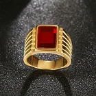 Личность роскошное кольцо золотого цвета, модное властное мужское красное полу кольцо с драгоценным камнем, тренд мужское украшения для коктейля, вечеринки