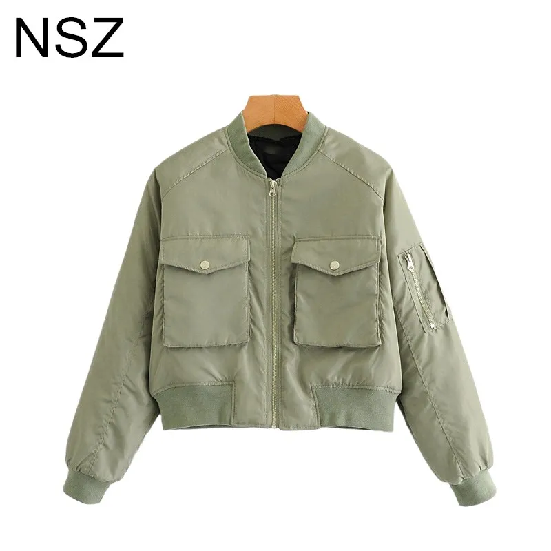 parka jacket women NSZ Women's Oversize Army Green Winter Quilted Padded Bomber Jacket Baseball Coat Crop Top Parkas Large Size Short Outerwear parka coat