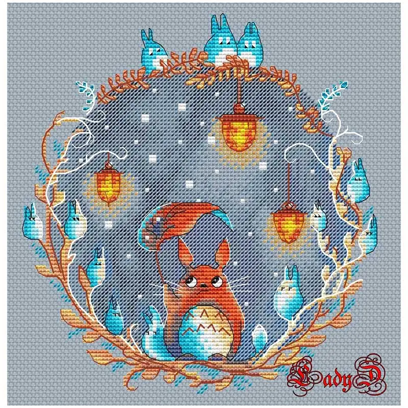 

My Neighbor Totoro 10 Winter Night Counted Cross Stitch 11CT 14CT 18CT sky blue Cross Stitch Kits Embroidery Needlework Sets