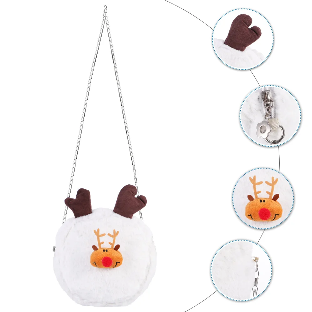 

Xmas Plush Elk Chain Bag Round Cross-body Bag Cosmetic Keys Shoulder Bag
