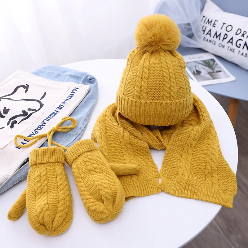 3 шт./компл. зимняя вязаная шапка для малышей шарф перчатки комплект мальчиков и