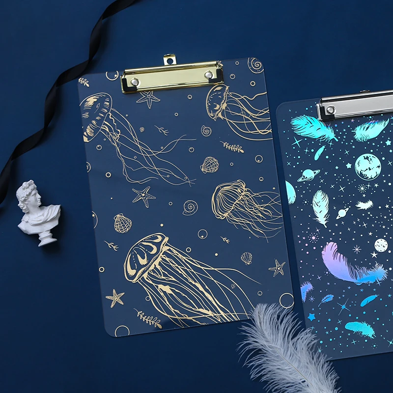 

A4 Paper Writing Pad File Folders Document Holders Big Starry Sky Clipboard Transparent School Office Stationery Clip Board