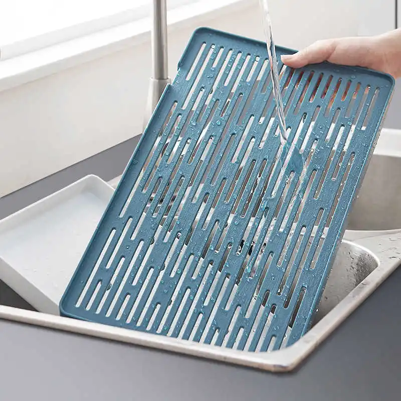 

Nordic PP Rectangular Shape Storage Rack Drain Tray Home Storage Organizer Kitchen Tool For Glass Cups Tea Set Plate Kettle