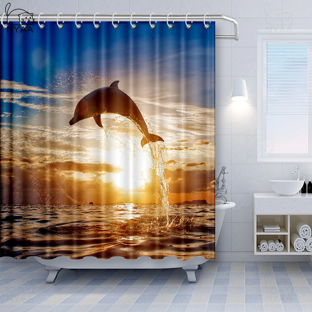 Водонепроницаемая занавеска для душа с принтом улыбающейся акулы дельфина