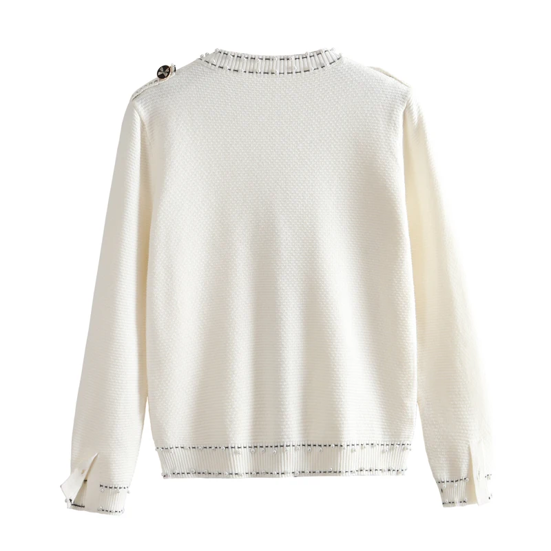 Женский трикотажный кардиган с бусинами длинным рукавом |