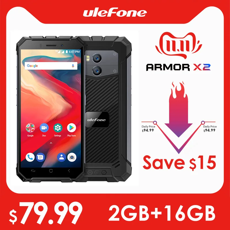 Ulefone Armor X2 Водонепроницаемый смартфон с 5 дюймовым дисплеем четырёхъядерным
