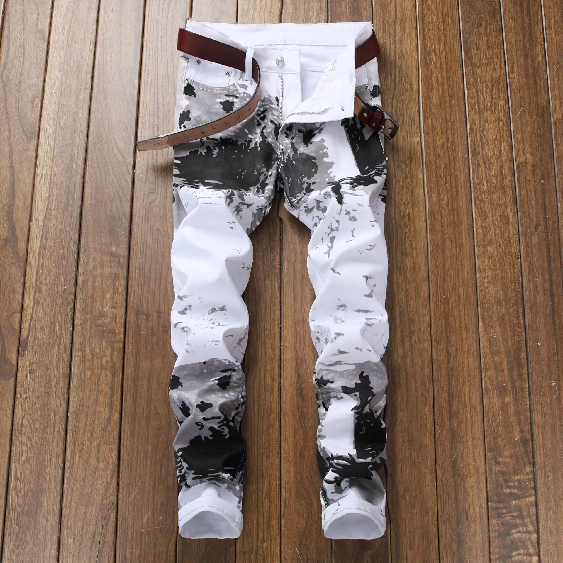 

New Men's Denim Washed Trousers Jeans Slim Straight Pants Trousers