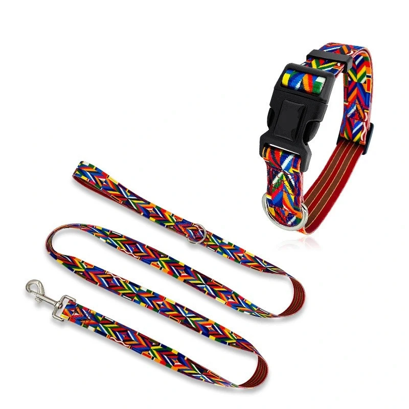 

Fashion 150cm Pet Dog Leashes For Large Dogs Personalized Collar 2.5cm Width Rainbow Print Nylon Dog Collar And Leash Set