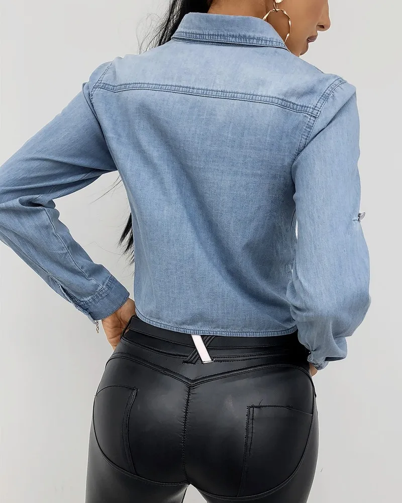 

Beaded Eyelash Lace Button Design Shirt Women