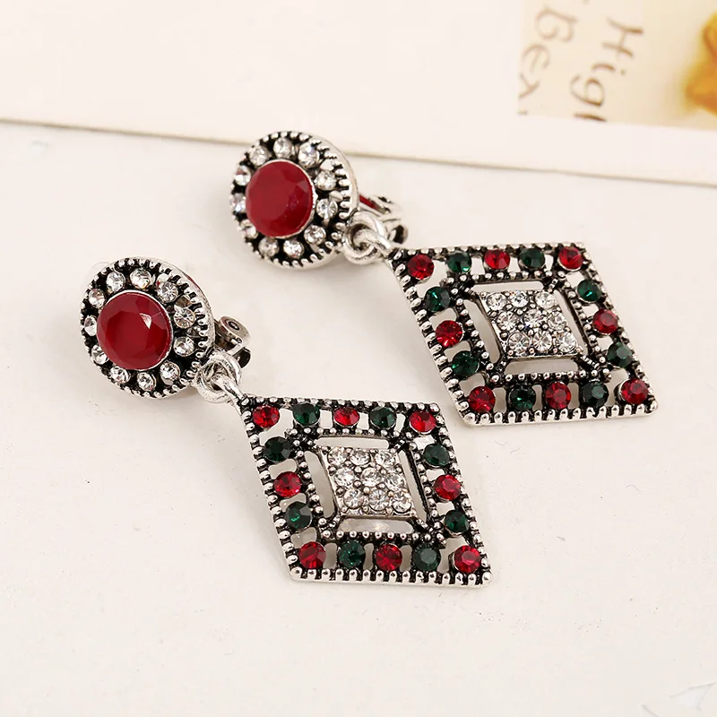 

Luokey Antique Alloy Hollow Bohemia Hanging Earrings Geometric Rhinestone Ethnic Dangle Drop Earrings For Women Female Jewellery