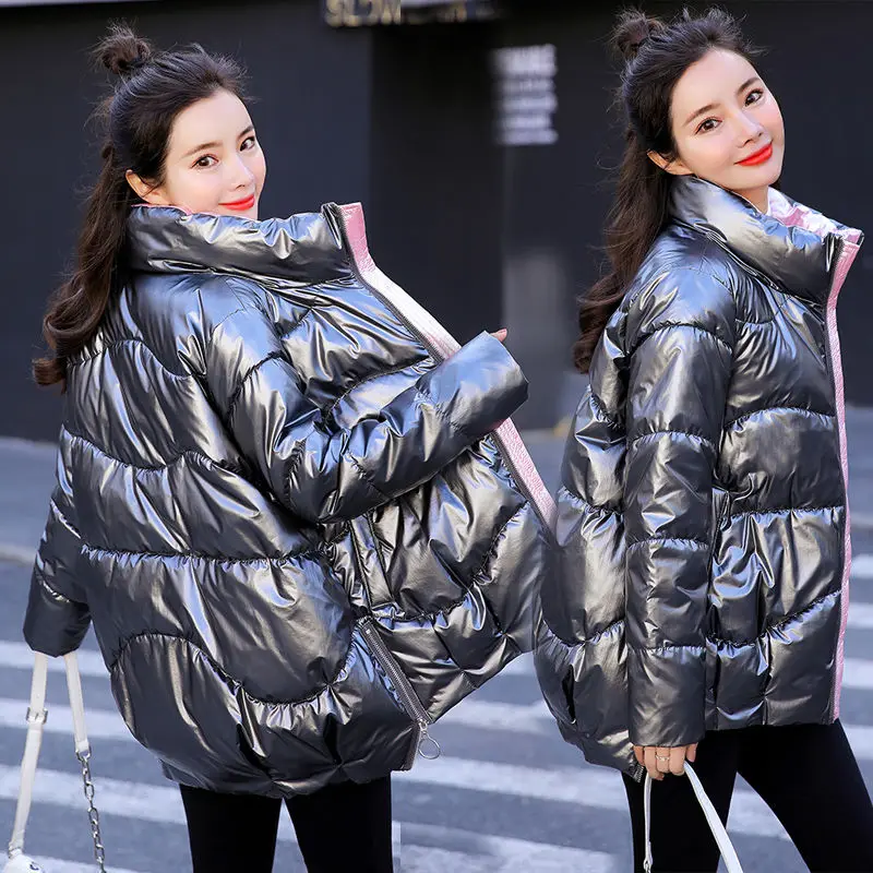 

PEONFLY Fashion Stand Collar Parkas Winter Women Jackets Solid Color High Quality Pockets Zippers Casual Padded Female Jacket