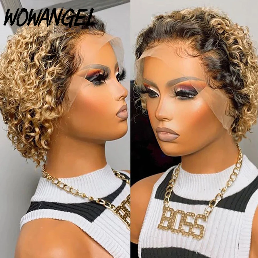 Lace Wigs Honey Blonde 99J Burgundy Colored Short Curly Pixie Cut Wig