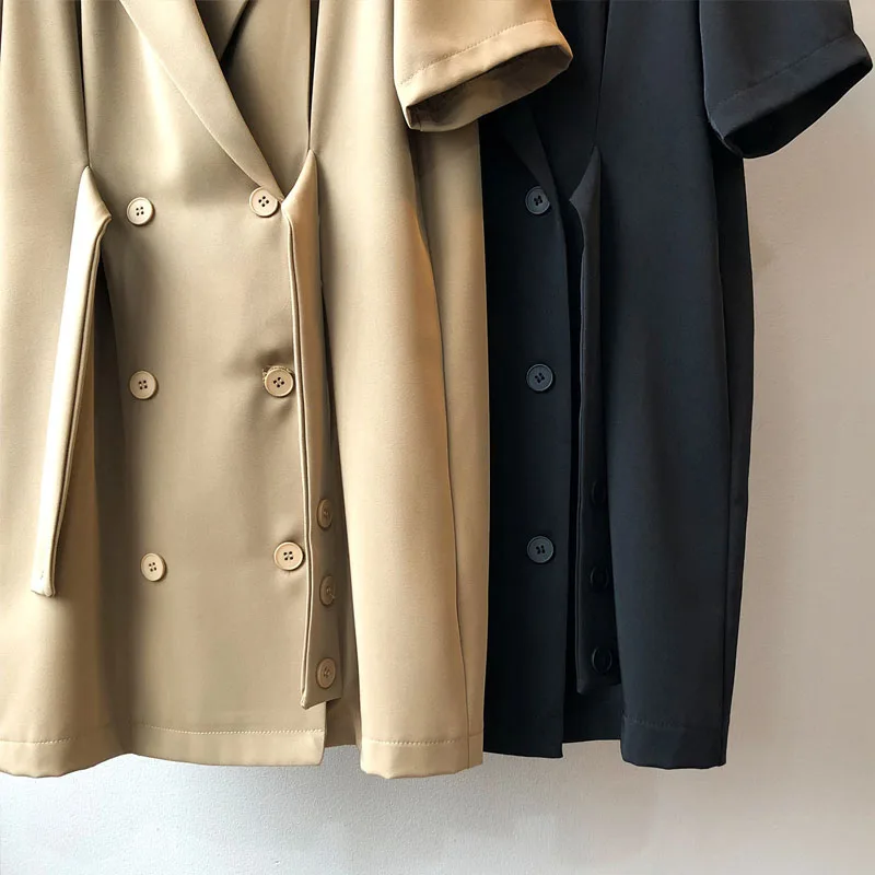 

Women Notch collar Mini dress blazer Newest Fashion Double breasted Belt Female short sleeve Dresses Vestidos OL YNZZU 1D065