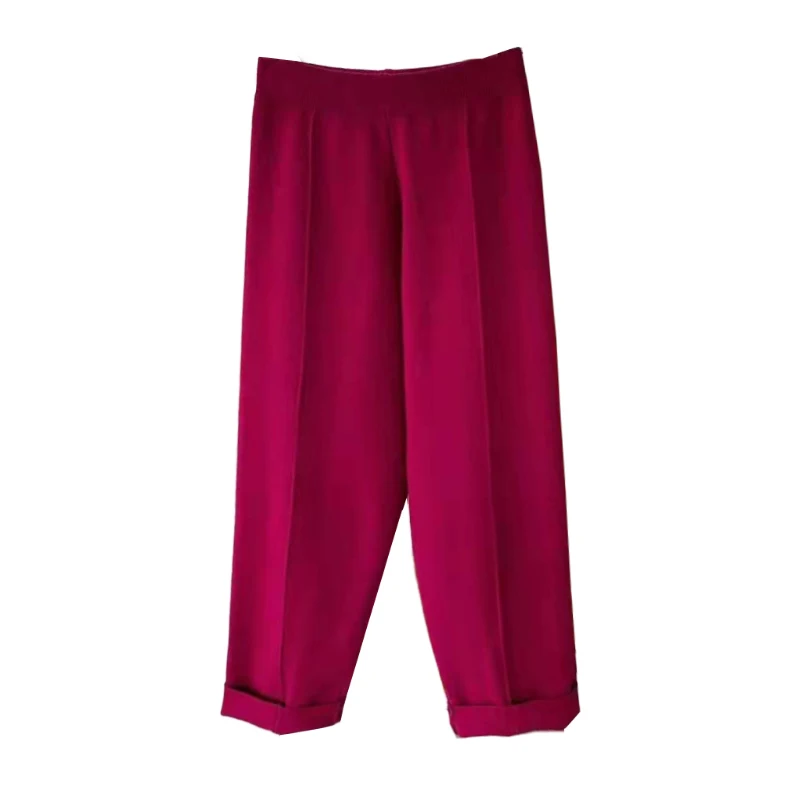 

Femme Pantalon High Waist Knitting Woollen Warm Pants for Women Casual Loose Wide Leg Pants Black Green Blue Autumn Winter 2020