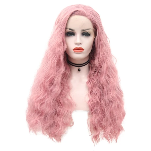 pink JOY&BEAUTY 28 дюймов синтетический парик на кружеве мятный зеленый фиолетовый красный розовый блондин синий длинные вьющиеся термостойкие парики для косплея - Color: pink