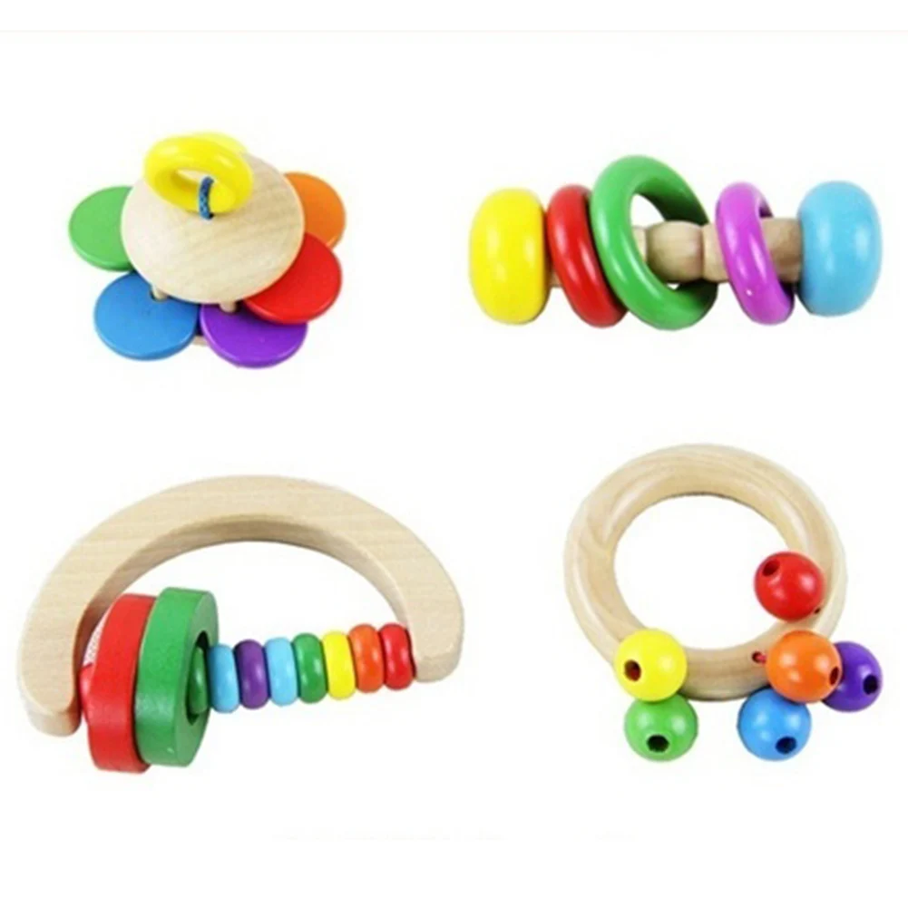 

4pcs/set Wooden Manual Hanging Colorful Play Home Durable Portable Tools Toys Baby Rattle