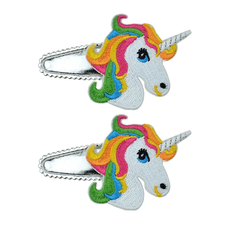 2 шт./лот заколки для волос с единорогом маленьких девочек ручная вышивка подарок
