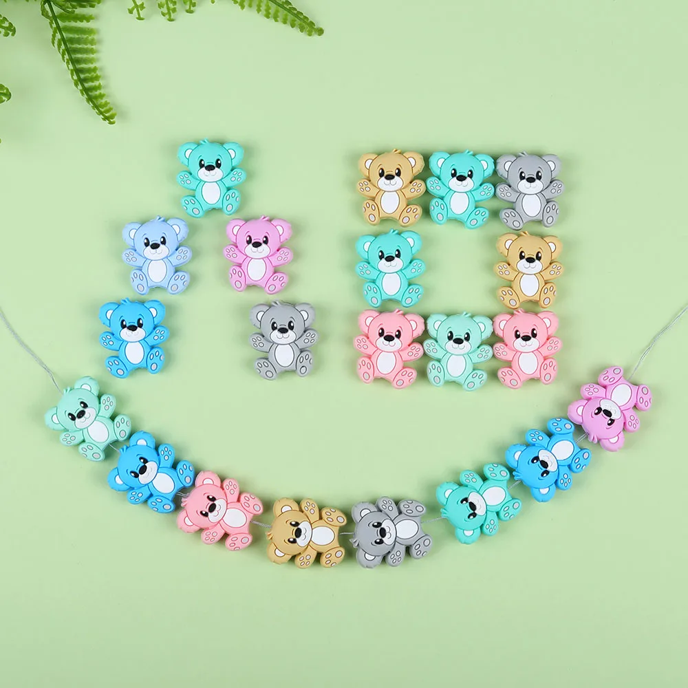 Sunrony-collar de dentici&oacute;n para beb&eacute;, cuentas de silicona de animales sin BPA, juguete de silicona de grado alimenticio, varilla diminuta de enfermer&iacute;a, 10 piezas-2