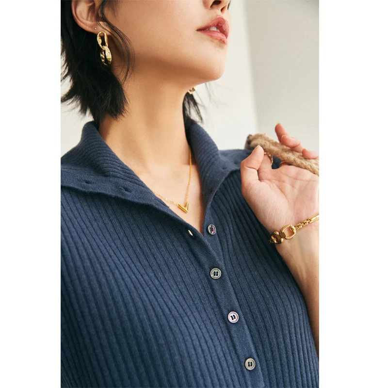 

100% Australian Wool Pit Strip Knitted Dress French Retro Two-wear High-necked Long-sleeved Sweater Skirt 2021 Autumn Winter New
