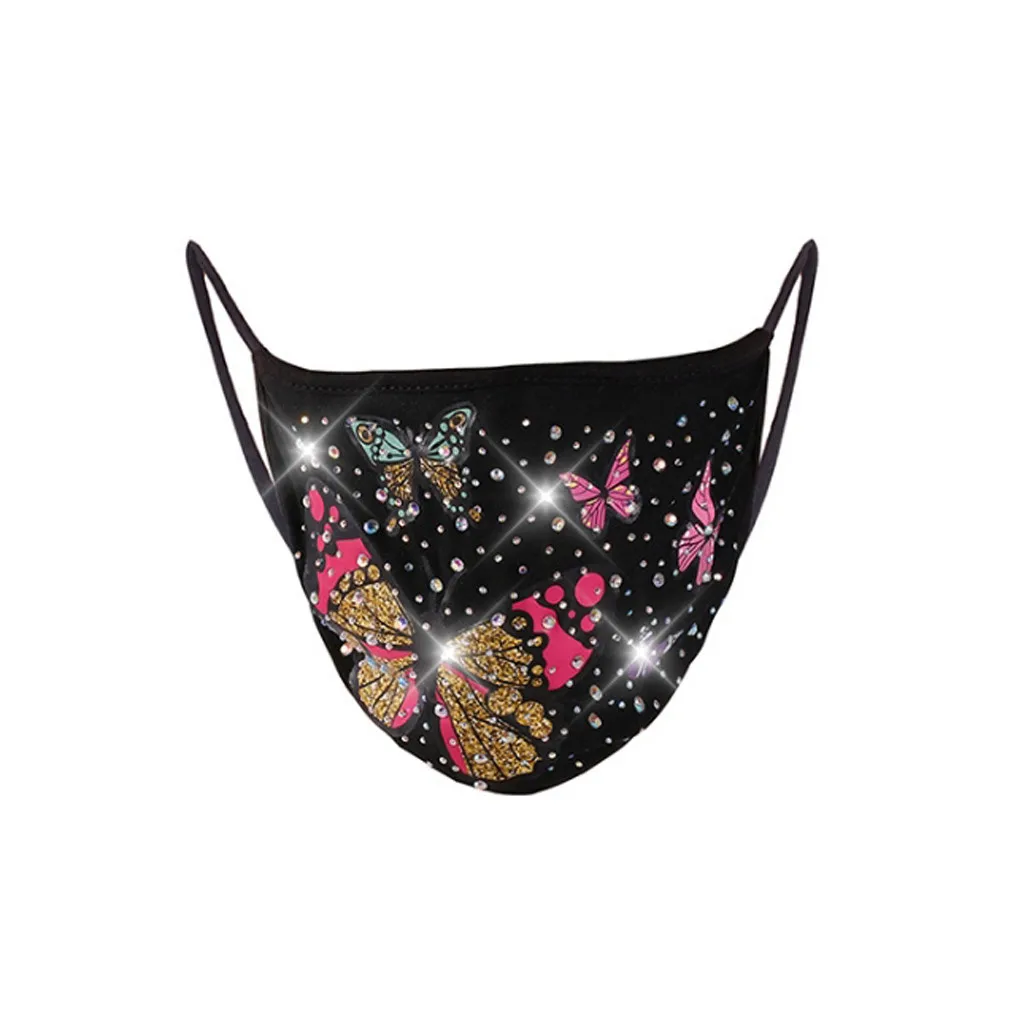 

New Unisex Elastic Reusable Washable Fashion Masks Butterfly Print Rhinestone Mask Face Bandana Face Decor Jewelry 2020 #918