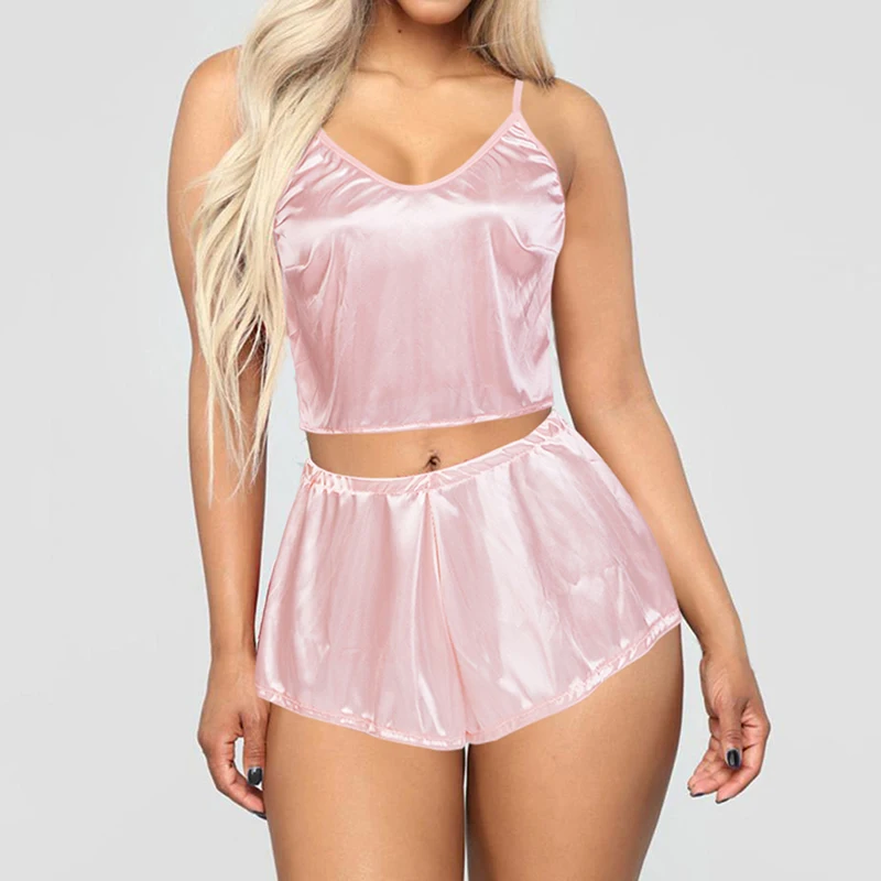 Комплект женского нижнего белья из 2 предметов пикантное шелковое атласное белье