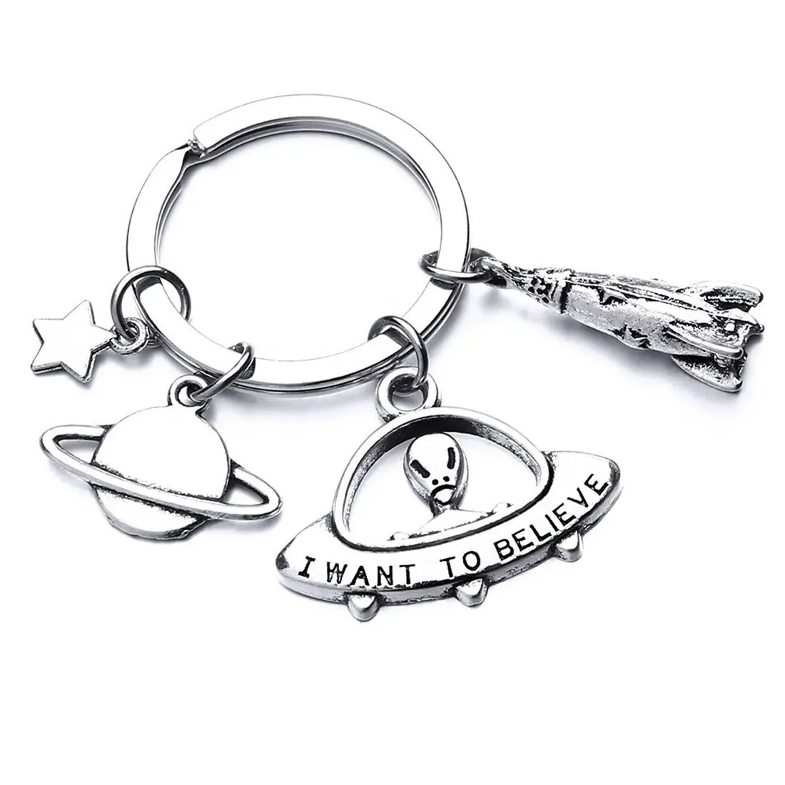 Astronomy Alien Keyring Spaceship Rocket Star Planet Astronaut Charm Keychain Creative Men Women Jewelry Best Friend Gift | Украшения и