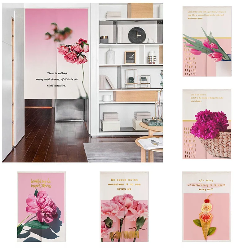

Flower Cloth Door Curtain Bedroom Kitchen Partition Curtain Home Decoration Geomantic Half Panel Curtain Blackout Curtain