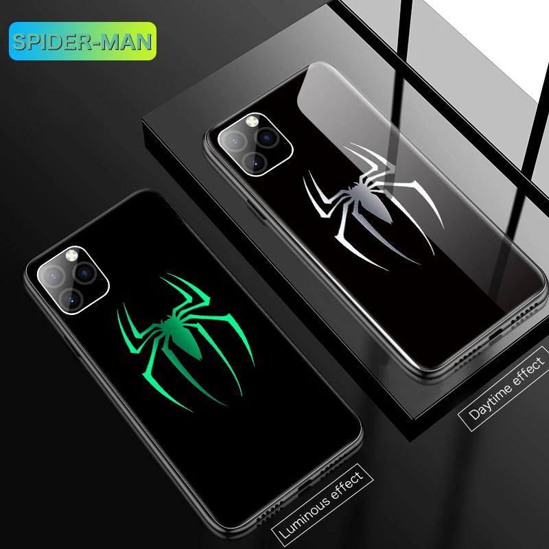 SpiderMan 1 Чудо-яд Железный человек светящийся стеклянный чехол для телефона для iPhone 11 Pro Max XSmax XR XS X 8 7 6s 6 Plus Бэтмен чехол Спайдермен Coque - Цвет: SpiderMan 1