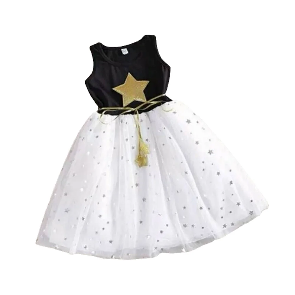 Белые черные летние детские платья для девочек детская одежда с золотыми