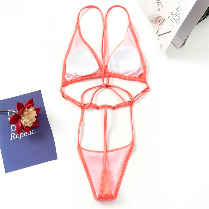 Сексуальный купальник из искусственной кожи для женщин сплошной цвет пляжная