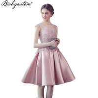 bealegantom lace short scoop homecoming dresses 2021 tulle crystals appliques bead mini graduation party prom gown hd151