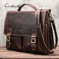 CONTACTS Men Briefcase Bag Crazy Horse Leather Shoulder Messenger Bags Famous Brand Business Office Handbag for inch Laptop