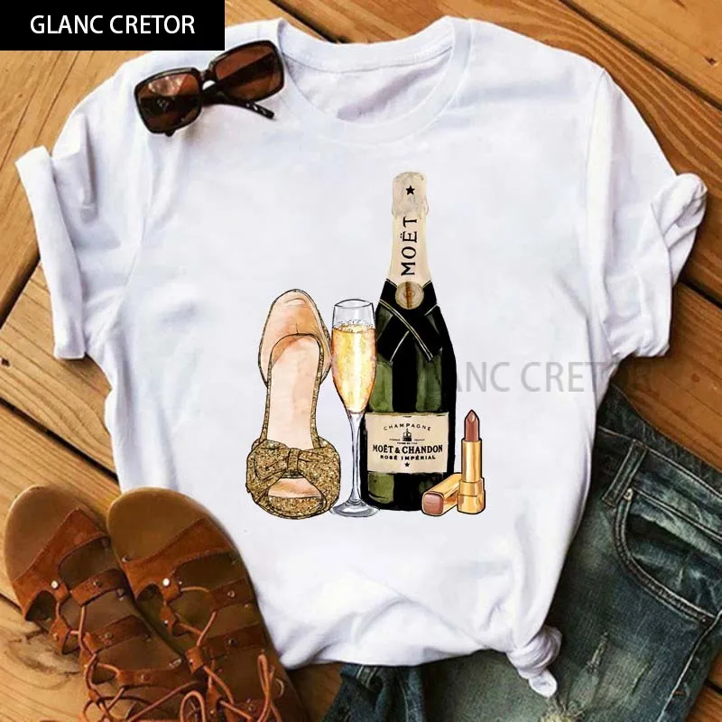 

Harajuku 90s Korean Style Tumblr Short Sleeve Tees Shirts Funny Wine Glass T-shirt Women Kawaii Femme Clothes