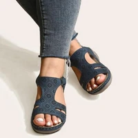 2021 new summer comfortable hollow wedge round toe womens sandals