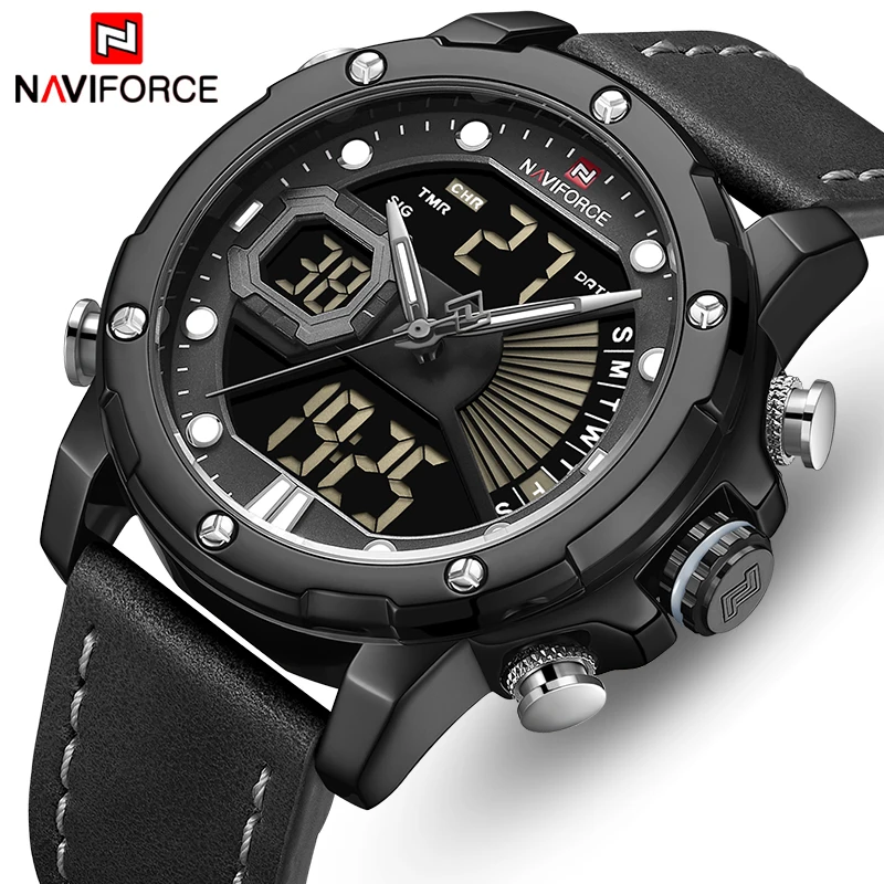 

NAVIFORCE модные спортивные мужские часы, новые мужские водонепроницаемые кварцевые часы, мужские Аналоговые Цифровые часы с датой, светодиодный