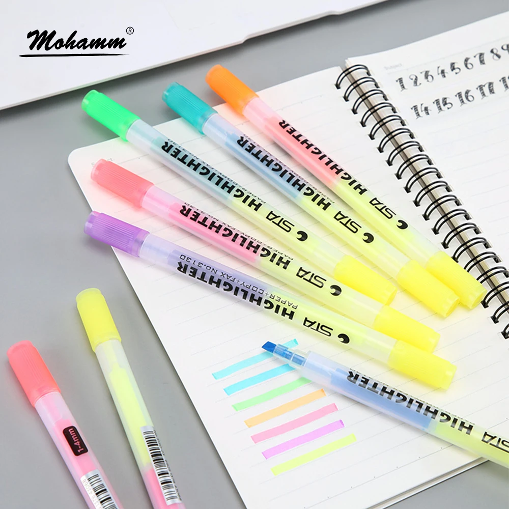 6 цветов Двойная голова хайлайтер ручка школьные офисные принадлежности