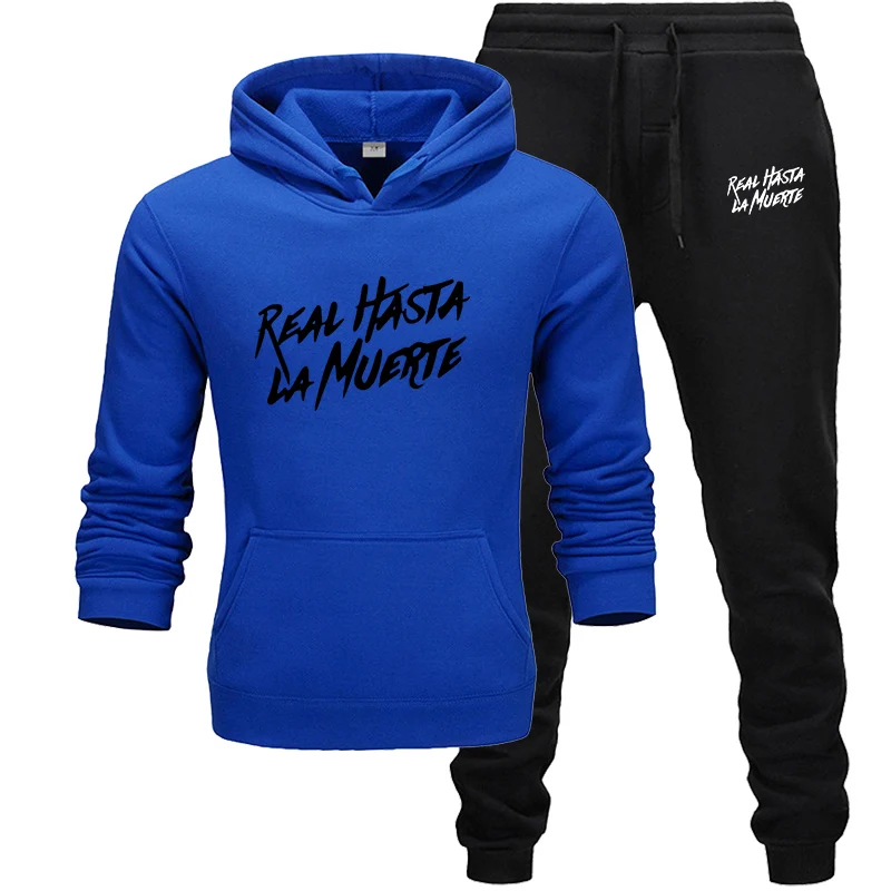 royal blue black Спортивный костюм для мужчин, комплект спортивной одежды, флисовая толстовка с капюшоном, костюм с буквенным принтом, Malechandal hombre, Осень-зима, толстовка с капюшоном+ штаны, комплекты уличной одежды - Цвет: royal blue black