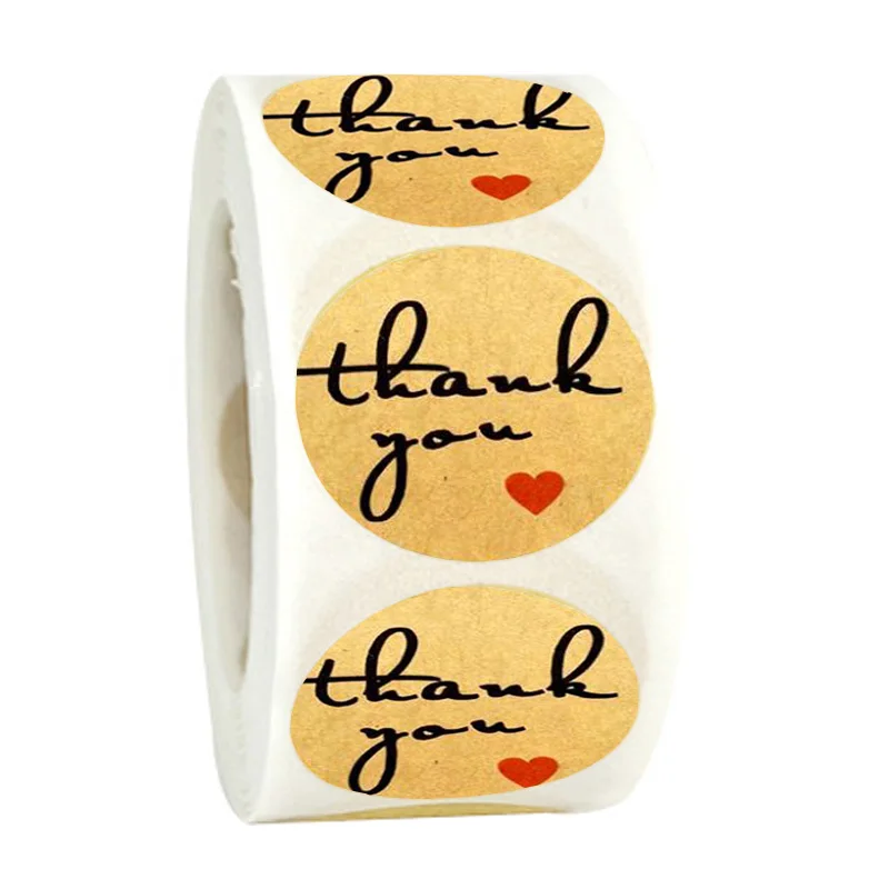 

Thank you stickers 500PCS/lot Round Retro design Thank-you red heart Kraft Label Sticker DIY Multifunction Packaging Label decal