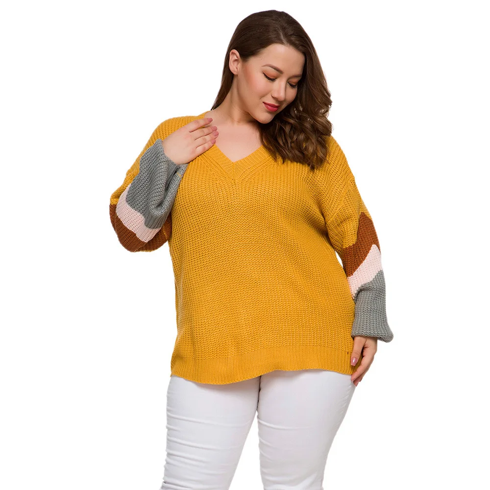 Большой размер Женский вязаный свитер пуловер с длинными рукавами Свободный