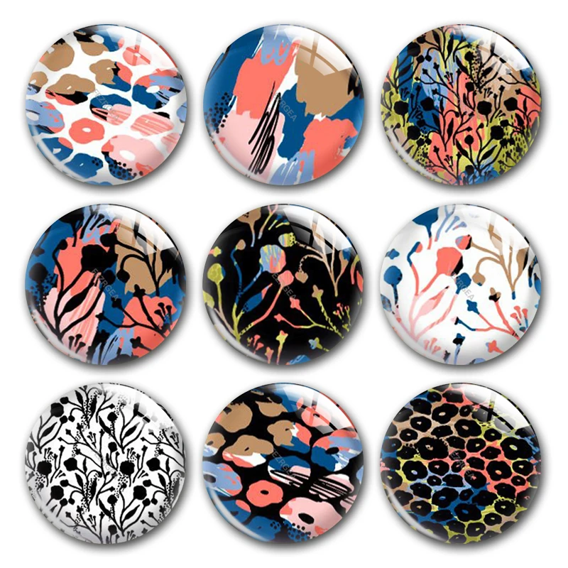 

Handmade Abstract Flower Brush Strokes Pattern Round Photo Glass Cabochons Demo Flat Back DIY Jewelry Making Findings Accessory