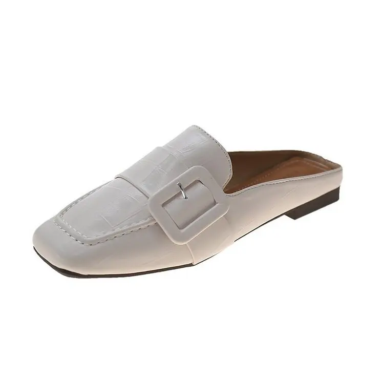 

Shoes Woman 2021 Low Female Mule Pantofle Square Toe Slippers Casual Loafers Mules New Luxury Cover Summer PU Fabric Rome Basic