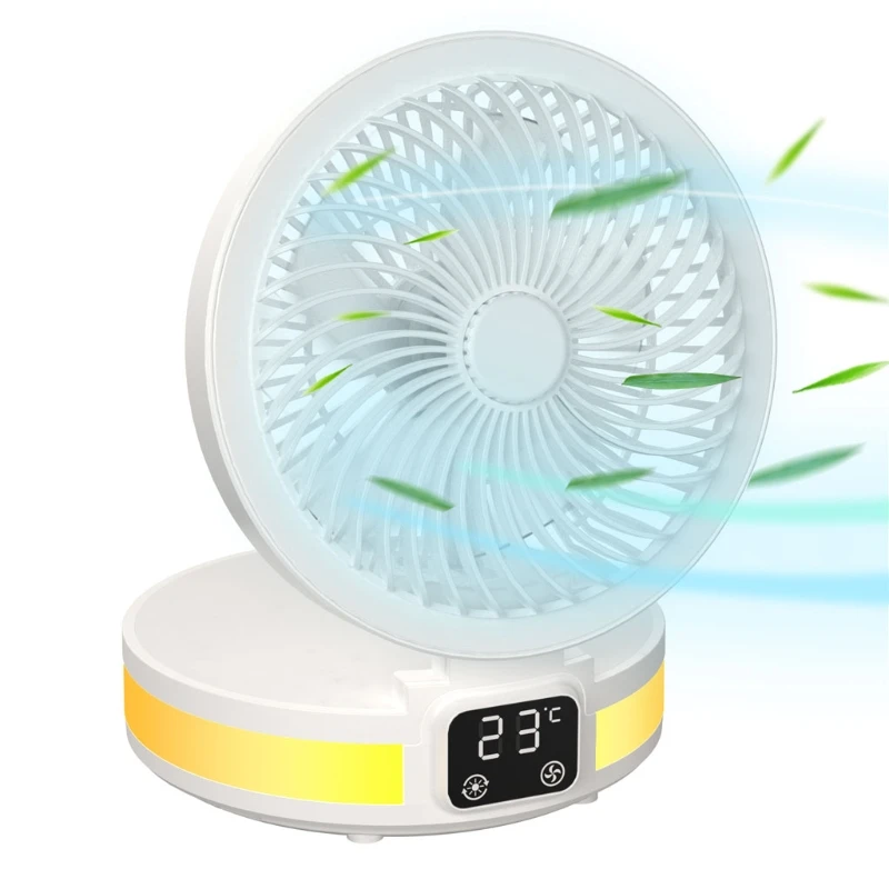 

USB Charging Folding Desktop Fan with Temperature Display LED Light Indoor Air Circulation