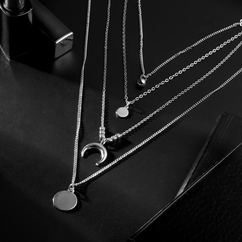 Богемный женский полумесяц колокольчик круглый кулон многослойная цепочка
