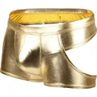 Шорты-боксеры мужские из лакированной кожи, открытый ягодиц, одежда для бара, ночного клуба, сценические трусы с вырезами, пикантное нижнее белье для геев